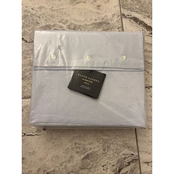 NEW Ralph Lauren Home RL Linen Solid Sheeting, true sky blue queen flat sheet, $ - Picture 1 of 6
